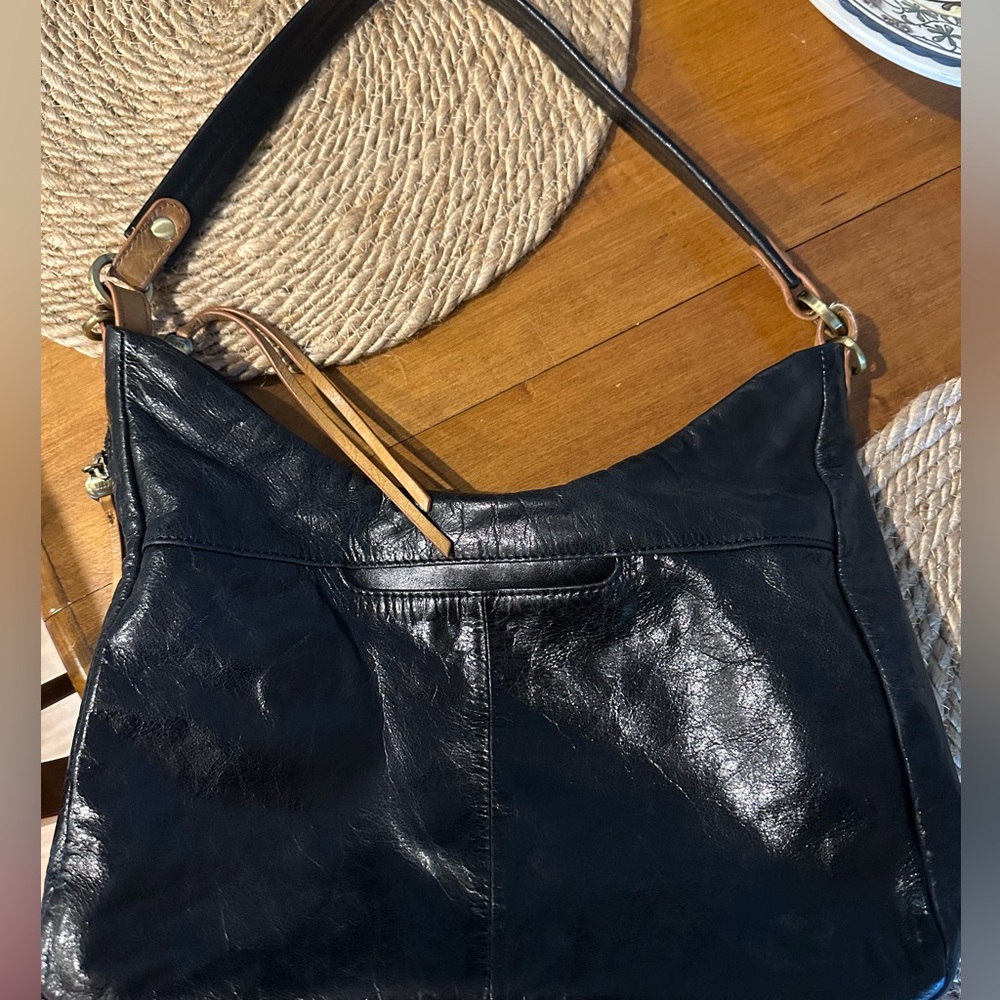 HOBO Black Leather Bag with Floral Lining